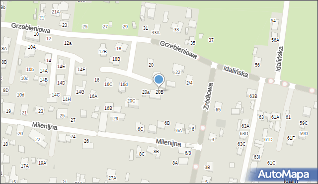Radom, Grzebieniowa, 20B, mapa Radomia