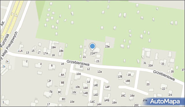 Radom, Grzebieniowa, 21A, mapa Radomia