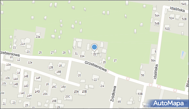 Radom, Grzebieniowa, 33, mapa Radomia