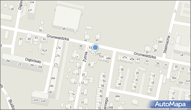 Rybnik, Grunwaldzka, 53a, mapa Rybnika