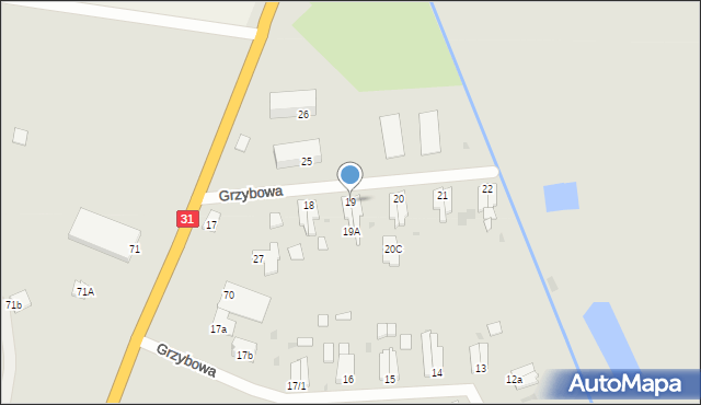 Słubice, Grzybowa, 19, mapa Słubice