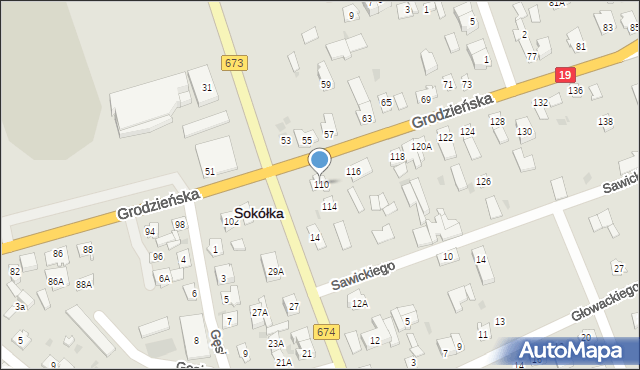 Sokółka, Grodzieńska, 110, mapa Sokółka