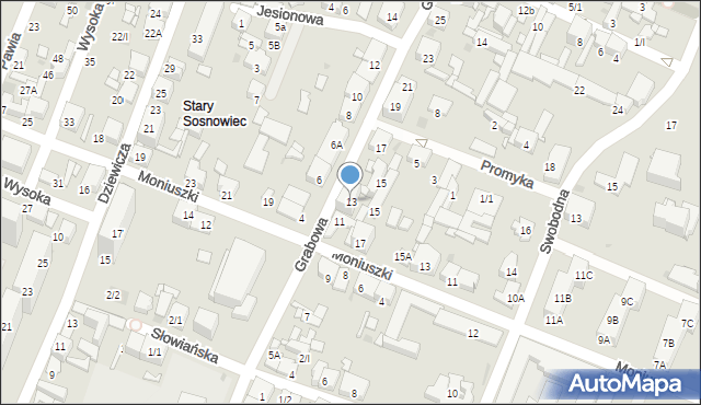 Sosnowiec, Grabowa, 13, mapa Sosnowca