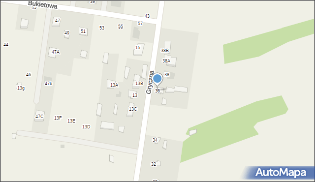 Stok Lacki, Gryczna, 36, mapa Stok Lacki