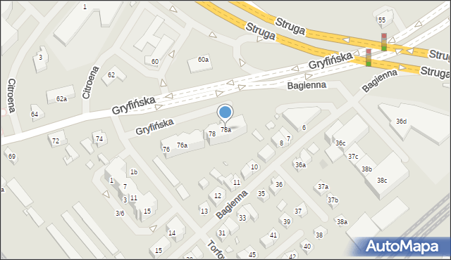 Szczecin, Gryfińska, 78a, mapa Szczecina