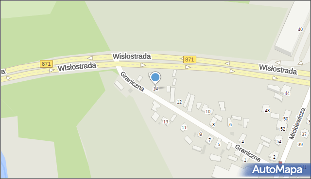 Tarnobrzeg, Graniczna, 14, mapa Tarnobrzegu