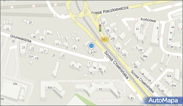 Toruń, Grunwaldzka, 4, mapa Torunia