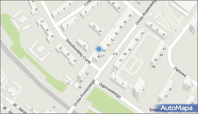 Tychy, Grota-Roweckiego Stefana, gen., 60, mapa Tychów