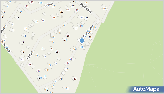 Warchały, Grzybowa, 18, mapa Warchały