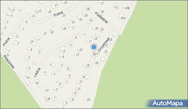 Warchały, Grzybowa, 20, mapa Warchały