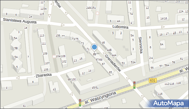 Warszawa, Grenadierów, 69, mapa Warszawy