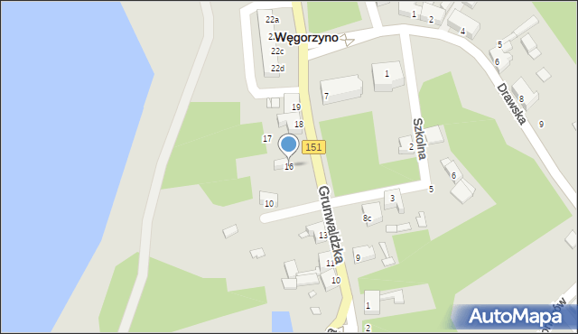 Węgorzyno, Grunwaldzka, 16, mapa Węgorzyno