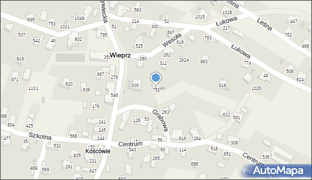 Wieprz, Grabowa, 731, mapa Wieprz