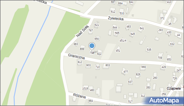 Wieprz, Graniczna, 748, mapa Wieprz