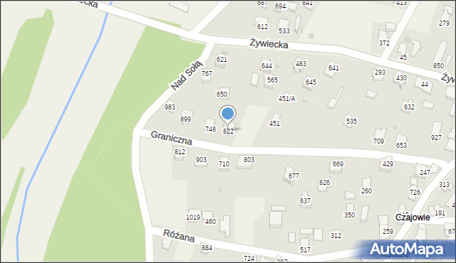 Wieprz, Graniczna, 822, mapa Wieprz