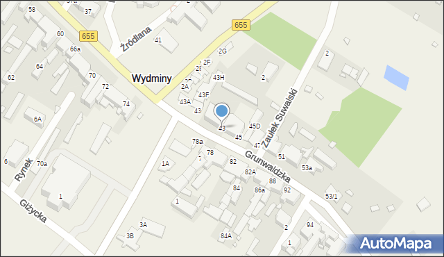 Wydminy, Grunwaldzka, 43, mapa Wydminy