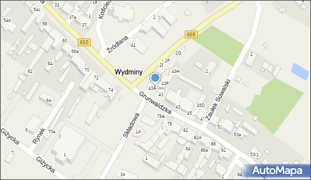 Wydminy, Grunwaldzka, 43B, mapa Wydminy