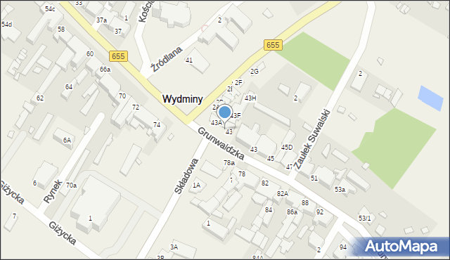 Wydminy, Grunwaldzka, 43C, mapa Wydminy