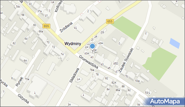 Wydminy, Grunwaldzka, 43E, mapa Wydminy