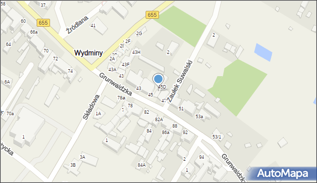 Wydminy, Grunwaldzka, 45a, mapa Wydminy