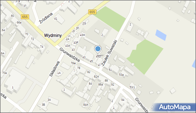 Wydminy, Grunwaldzka, 45D, mapa Wydminy