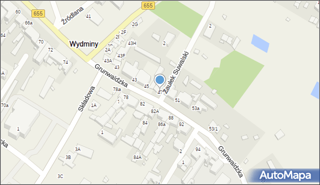 Wydminy, Grunwaldzka, 47, mapa Wydminy