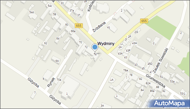 Wydminy, Grunwaldzka, 74, mapa Wydminy