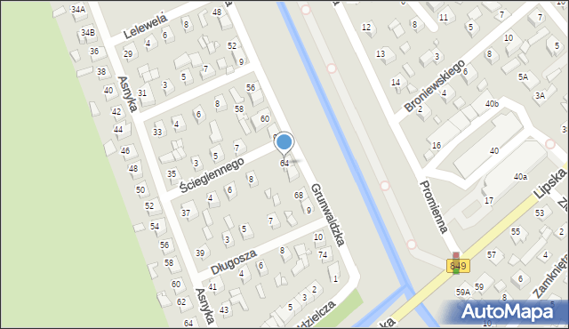 Zamość, Grunwaldzka, 64, mapa Zamościa