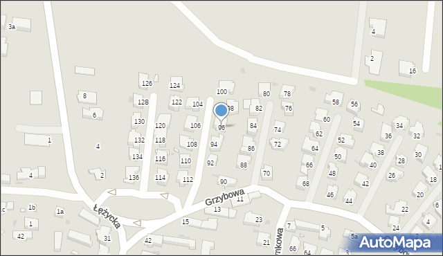 Zielona Góra, Grzybowa, 96, mapa Zielona Góra