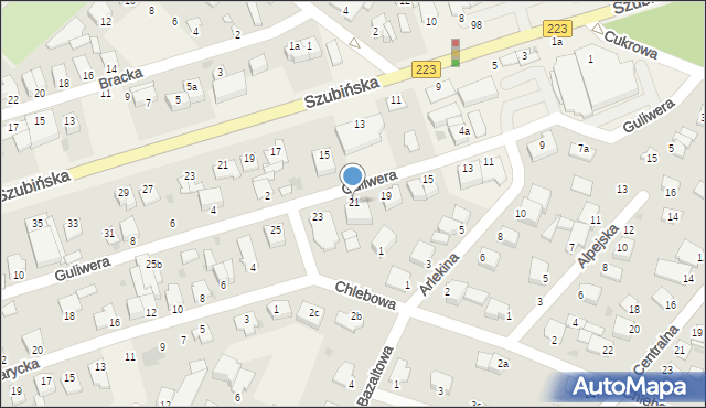 Białe Błota, Guliwera, 21, mapa Białe Błota