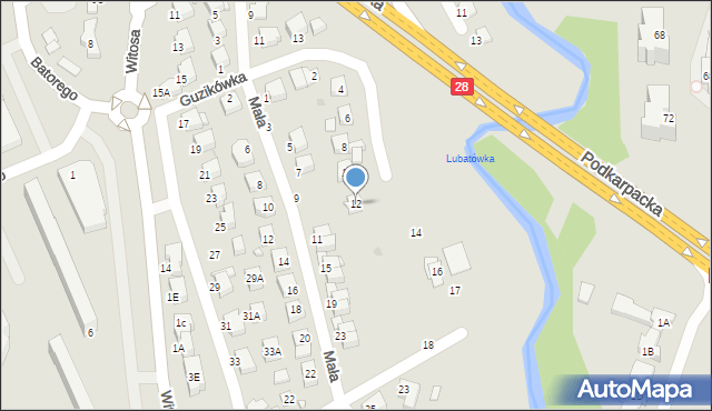 Krosno, Guzikówka, 12, mapa Krosna