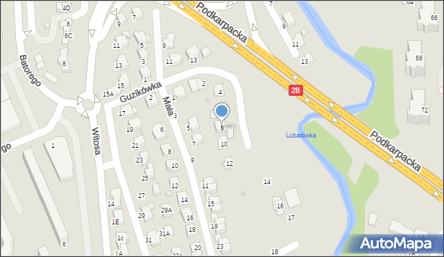 Krosno, Guzikówka, 8, mapa Krosna