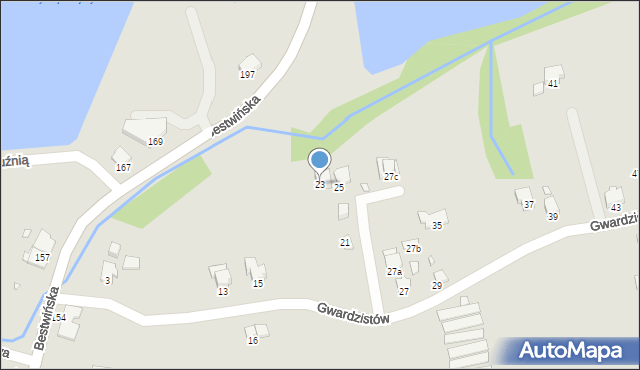 Bielsko-Biała, Gwardzistów, 23, mapa Bielsko-Białej