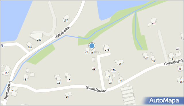 Bielsko-Biała, Gwardzistów, 25, mapa Bielsko-Białej