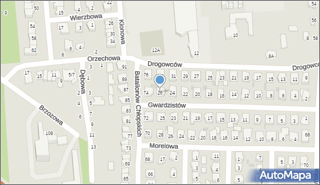 Grójec, Gwardzistów, 26, mapa Grójec