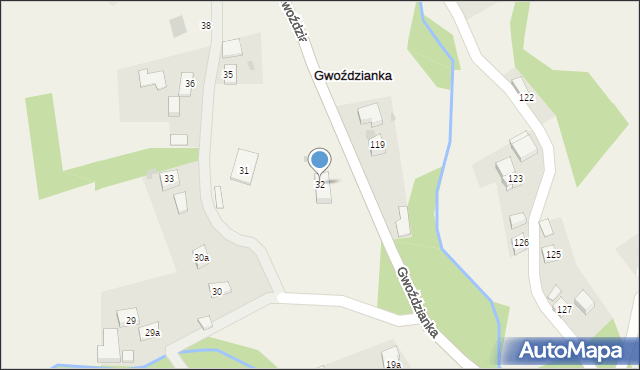 Gwoździanka, Gwoździanka, 32, mapa Gwoździanka