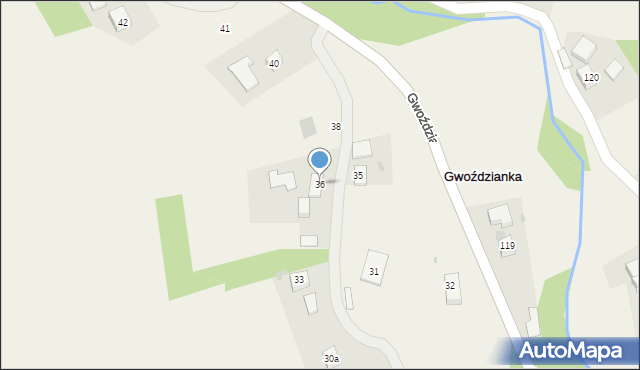 Gwoździanka, Gwoździanka, 36, mapa Gwoździanka