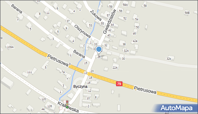 Jaworzno, Gwardzistów, 26, mapa Jaworzno