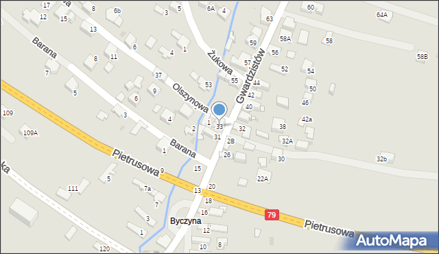 Jaworzno, Gwardzistów, 33, mapa Jaworzno