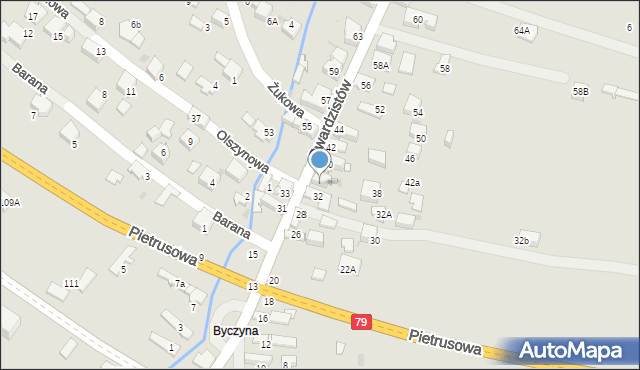 Jaworzno, Gwardzistów, 36, mapa Jaworzno