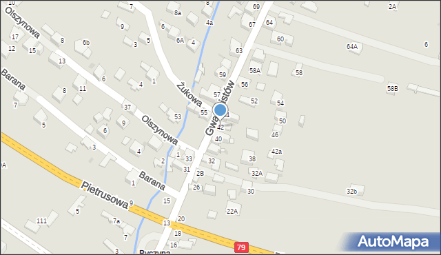 Jaworzno, Gwardzistów, 42, mapa Jaworzno