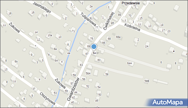 Jaworzno, Gwardzistów, 64, mapa Jaworzno