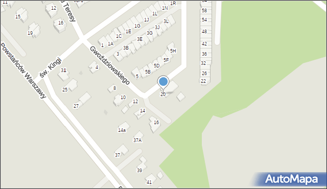 Mielec, Gwoździowskiego, ks., 20, mapa Mielca