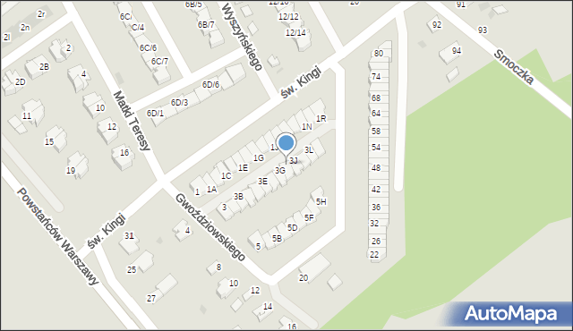 Mielec, Gwoździowskiego, ks., 3H, mapa Mielca