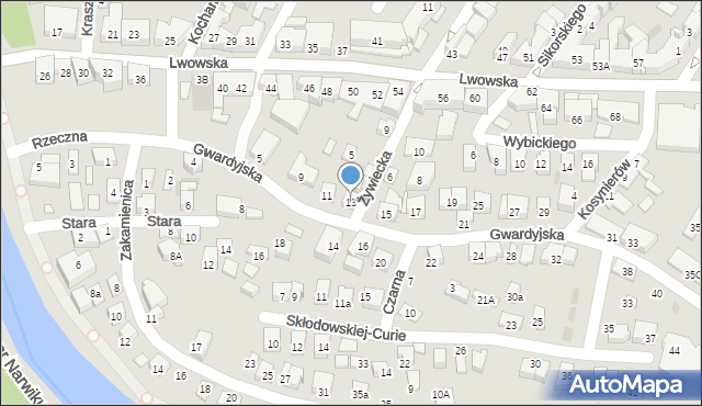 Nowy Sącz, Gwardyjska, 13, mapa Nowego Sącza