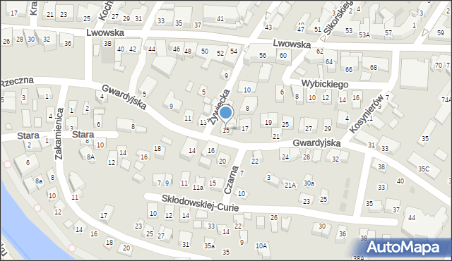 Nowy Sącz, Gwardyjska, 15, mapa Nowego Sącza