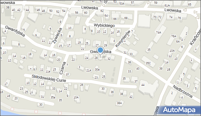 Nowy Sącz, Gwardyjska, 30, mapa Nowego Sącza