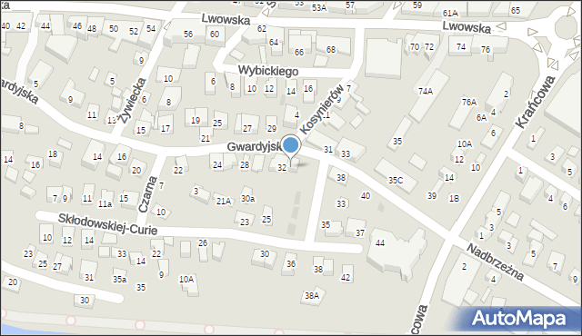 Nowy Sącz, Gwardyjska, 34, mapa Nowego Sącza