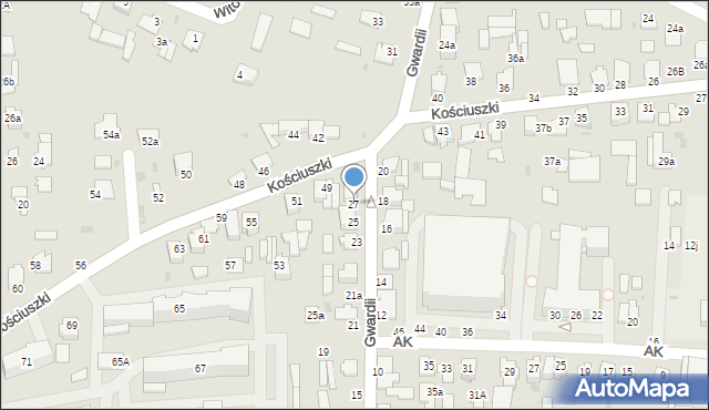 Radzyń Podlaski, Gwardii, 27, mapa Radzyń Podlaski