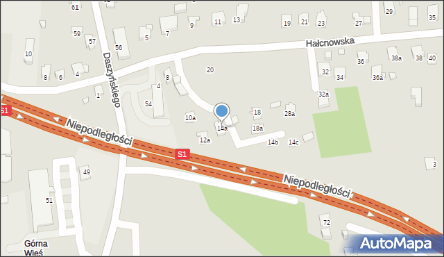 Bielsko-Biała, Hałcnowska, 14a, mapa Bielsko-Białej